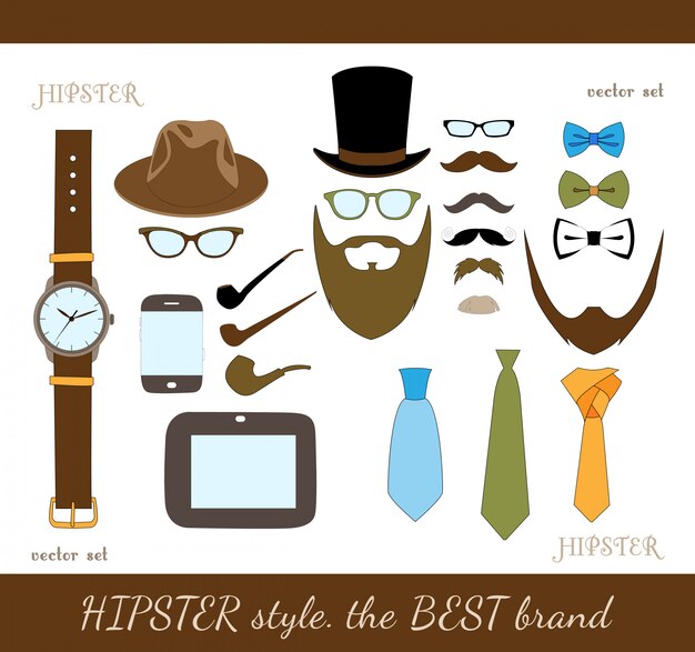 Conjunto de iconos de accesorios Hipster