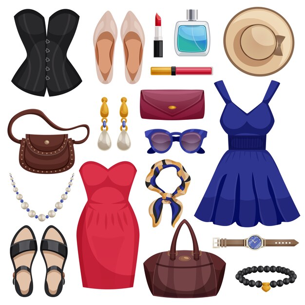 Conjunto de iconos de accesorios para mujeres