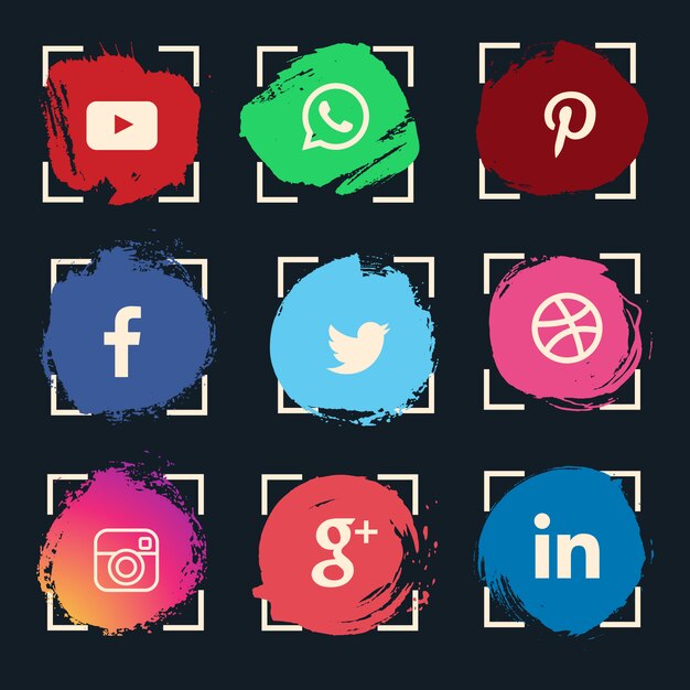 conjunto de iconos acuarela redes sociales