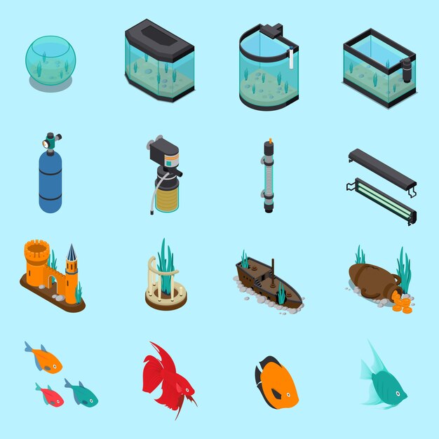 Conjunto de iconos de acuario