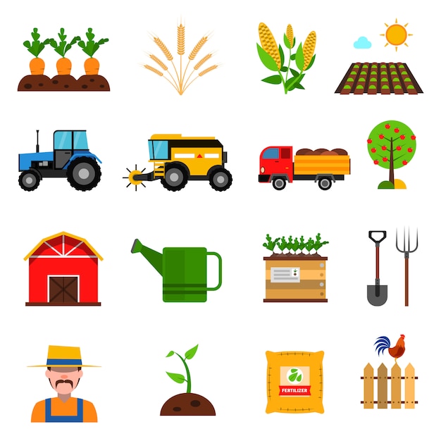 Vector gratuito conjunto de iconos de agricultura