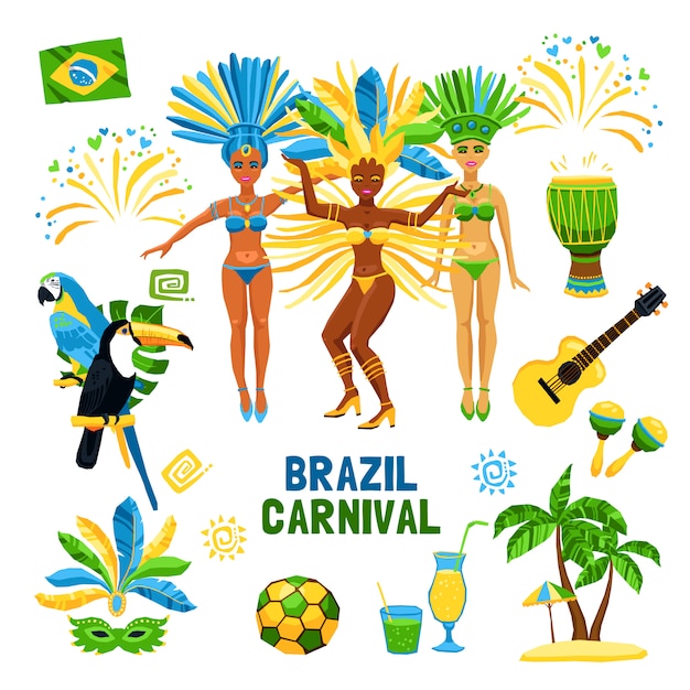 Vector gratuito conjunto de iconos aislados de carnaval de brasil