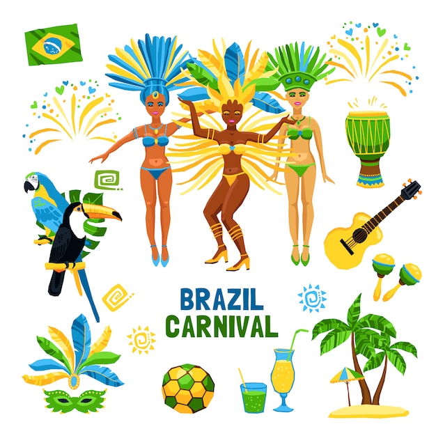 Conjunto de iconos aislados de carnaval de Brasil