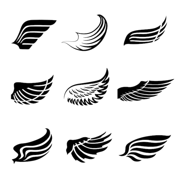 Conjunto de iconos de alas de pluma abstracta