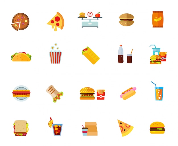 Conjunto de iconos de alimentos grasos