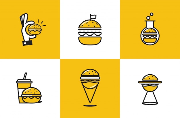 Conjunto de iconos de arte de línea de hamburguesa