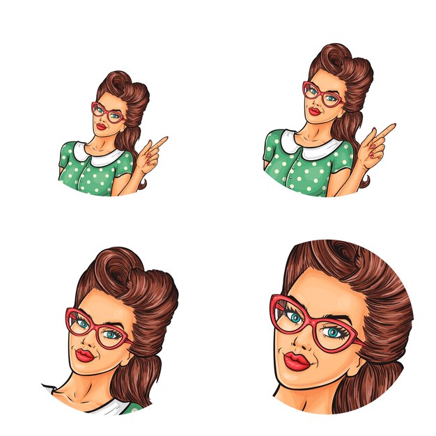 Conjunto de iconos de avatar redondo del arte pop para los usuarios de las redes sociales, blogs, iconos de perfil.