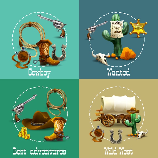 Conjunto de iconos de aventuras de Wild West