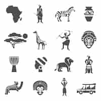 Vector gratuito conjunto de iconos blanco negro de áfrica