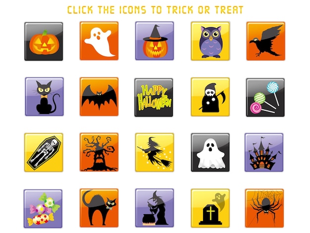 Conjunto de iconos y botones de interfaz de usuario de vector de feliz halloween aislados en un fondo blanco.