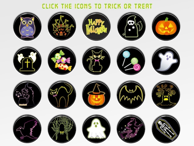 Vector gratuito conjunto de iconos y botones de la interfaz de usuario vectorial de happy halloween, aislados en un fondo blanco.