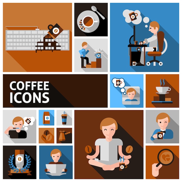 Vector gratuito conjunto de iconos de café