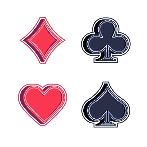 Conjunto de iconos de cartas de juego de diseño plano