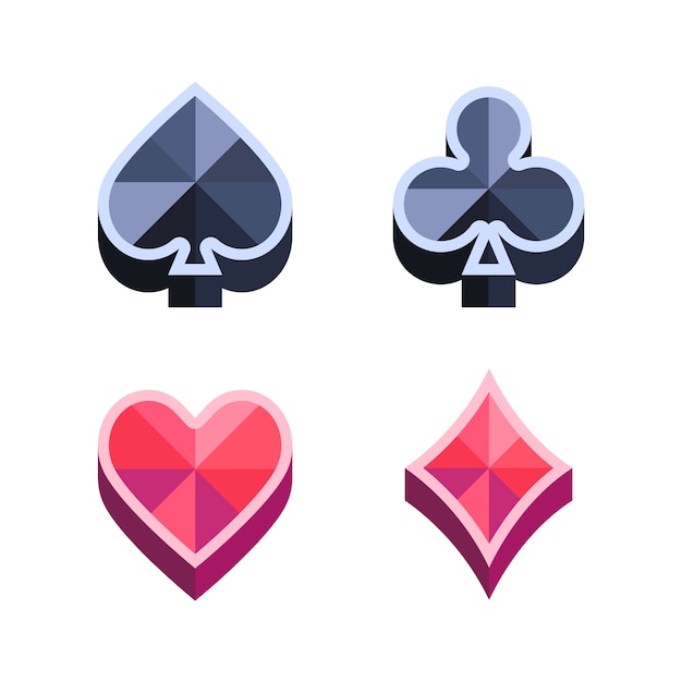 Vector gratuito conjunto de iconos de cartas de juego de diseño plano