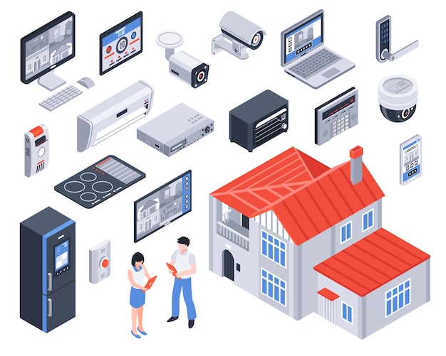 Conjunto de iconos de casa inteligente isométrica