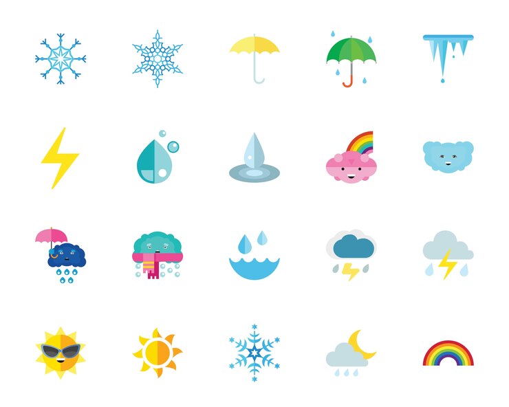 Vector gratuito conjunto de iconos de clima y clima