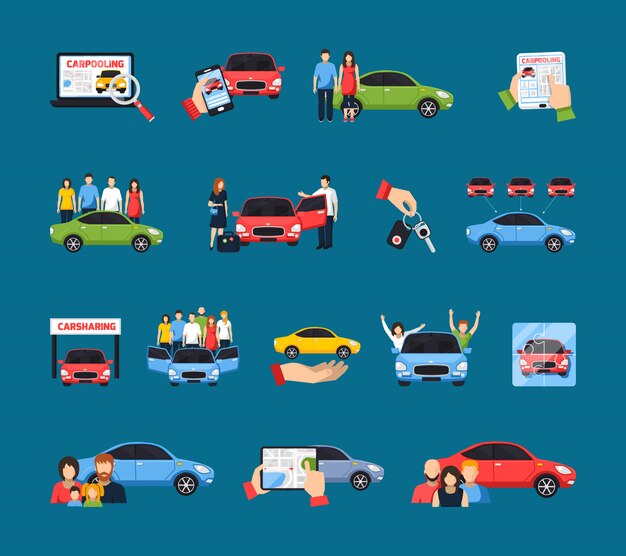 Conjunto de iconos de coche compartido