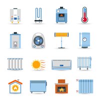 Vector gratuito conjunto de iconos de color plano de calefacción