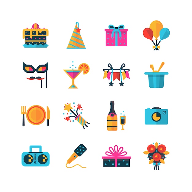 Vector gratuito conjunto de iconos de colores de fiesta