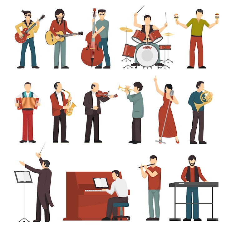 Vector gratuito conjunto de iconos de colores de músicos