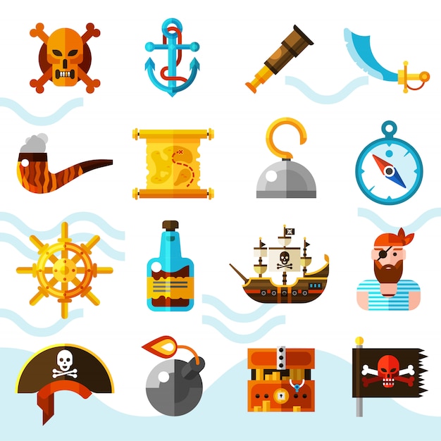 Conjunto de iconos de colores piratas