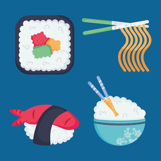 Vector gratuito conjunto de iconos de comida japonesa