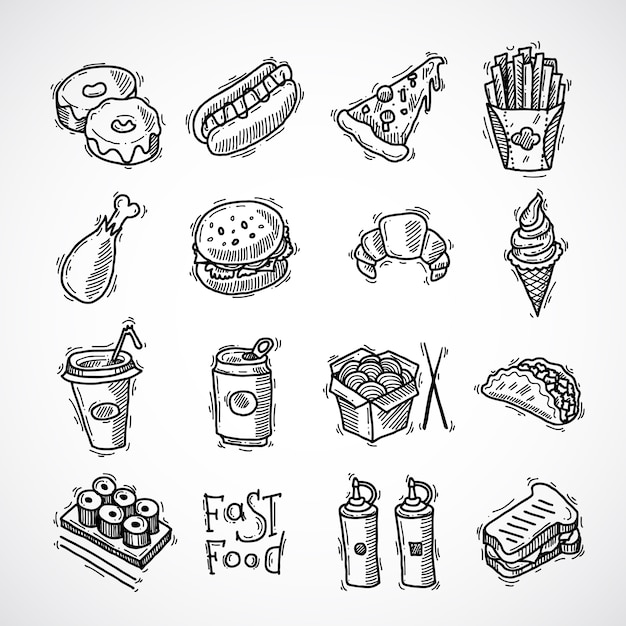 Vector gratuito conjunto de iconos de comida rápida