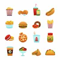Vector gratuito conjunto de iconos de comida rápida