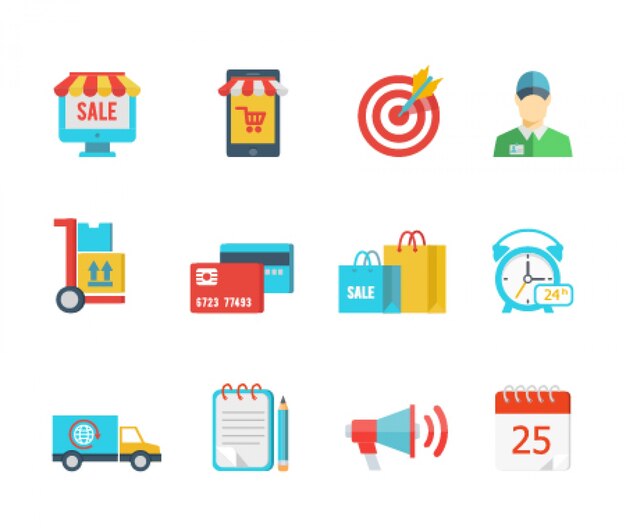 Conjunto de iconos de compra y entrega de vector plano