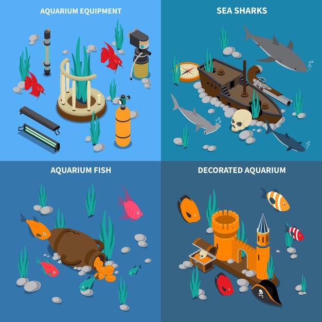 Vector gratuito conjunto de iconos de concepto de acuario