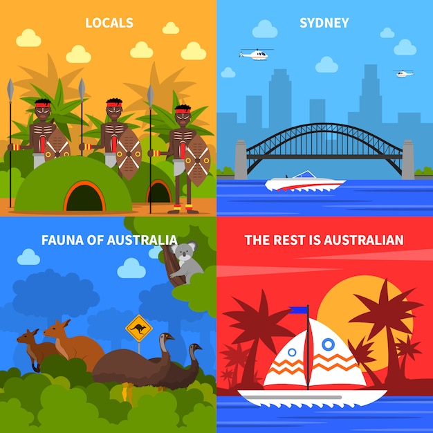 Vector gratuito conjunto de iconos de concepto de australia