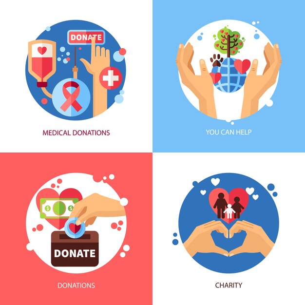 Conjunto de iconos de concepto de caridad