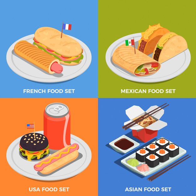 Vector gratuito conjunto de iconos de concepto de comida en la calle