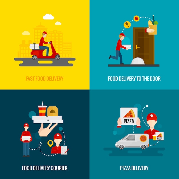 Conjunto de iconos de concepto de entrega de alimentos