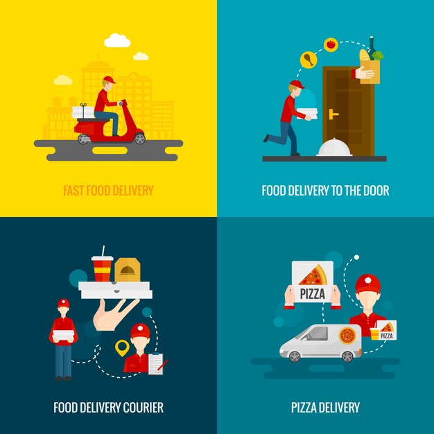 Conjunto de iconos de concepto de entrega de alimentos
