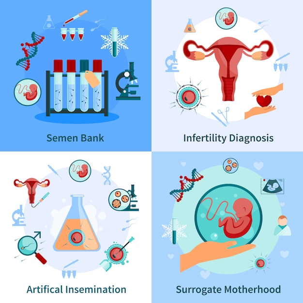 Conjunto de iconos de concepto de inseminación artificial