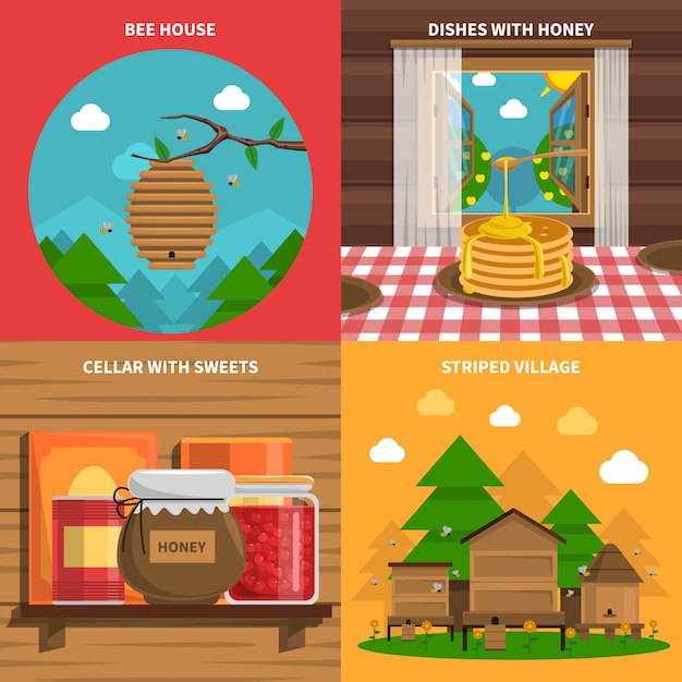 Vector gratuito conjunto de iconos de concepto de miel
