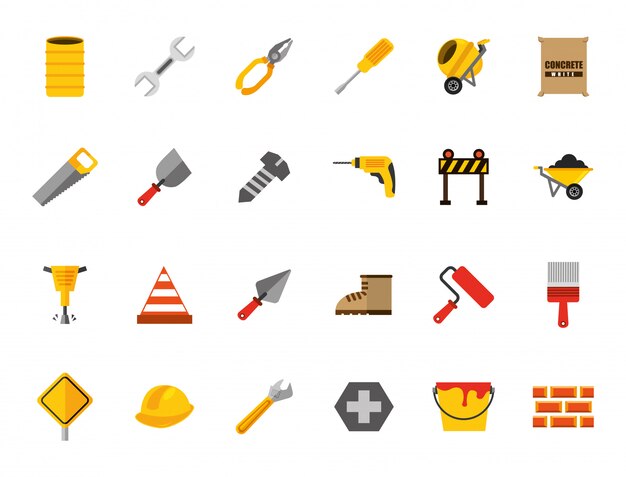 Conjunto de iconos de construcción aislada