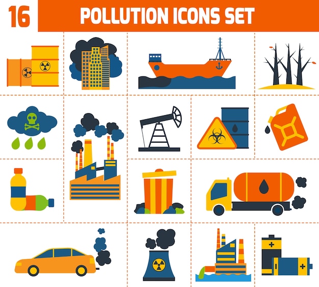 Vector gratuito conjunto de iconos de contaminación