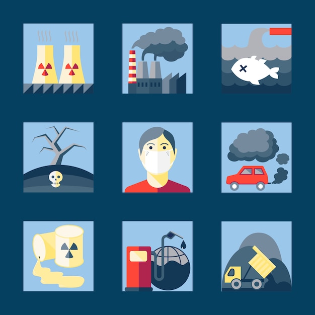 Vector gratuito conjunto de iconos de la contaminación