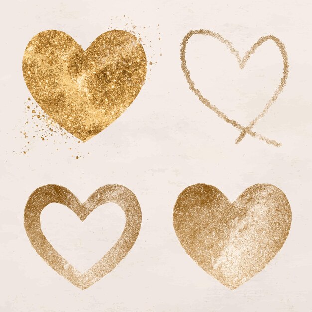 Conjunto de iconos de corazón de oro brillante