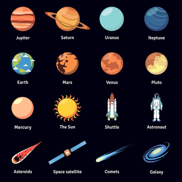 Conjunto de iconos de cosmos multicolor