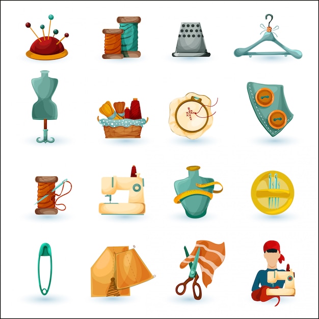 Vector gratuito conjunto de iconos de costura