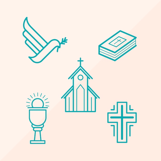 Conjunto de iconos cristianos dibujados a mano