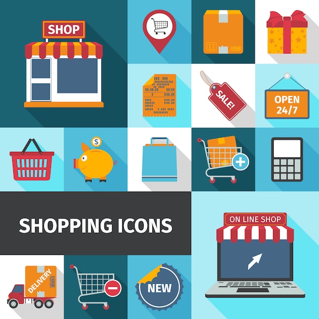 Vector gratuito conjunto de iconos cuadrados de compras