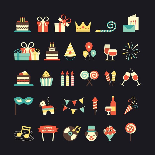 Un conjunto de iconos de cumpleaños