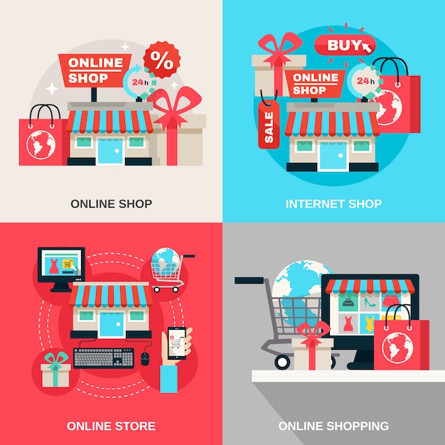 Conjunto de iconos decorativos de compras en internet