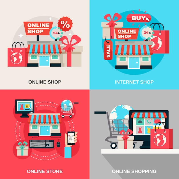 Conjunto de iconos decorativos de compras en Internet