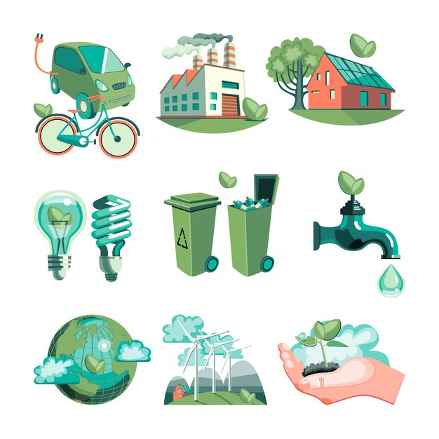 Conjunto de iconos decorativos ecología