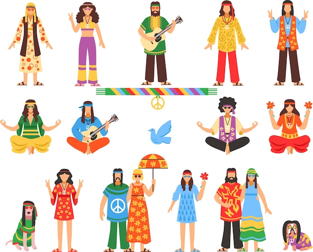 Vector gratuito conjunto de iconos decorativos hippie